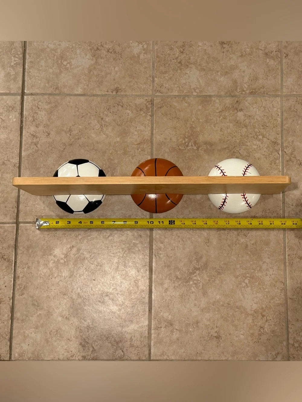 Wooden sports shelf baseball soccer basketball
